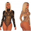 Body de danse transparent noir et strass or
