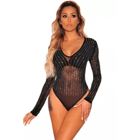 Body transparent noir à strass couleur Danse et Gym 