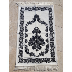 Tapis de prière velours blanc cassé et noir style baroque