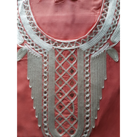 Djellaba femme 100% oriental broderie blanche et pompons