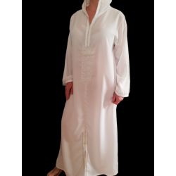 Djellaba femme brodée blanche à capuche