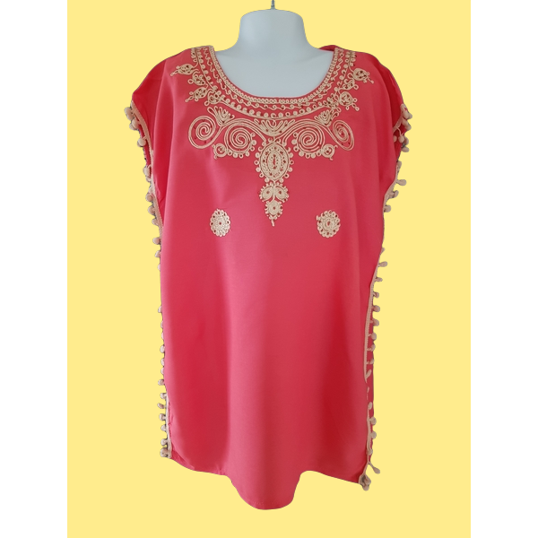 Djellaba style marocain pour enfant brodée corail