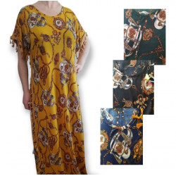 Robe longue orientale style boho chic et pompons
