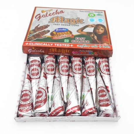 Boîte de 12 cônes de henné noir Deezee Magic marron by Golecha