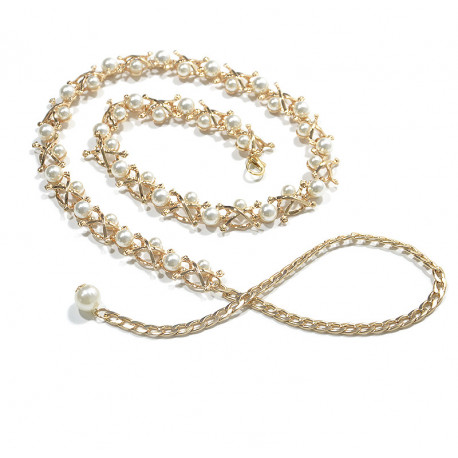 Ceinture de danse orientale métal doré et perles blanches