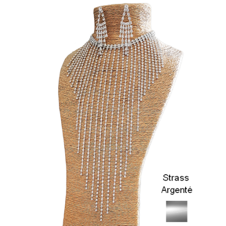 Collier cascade strass de diamants argentés