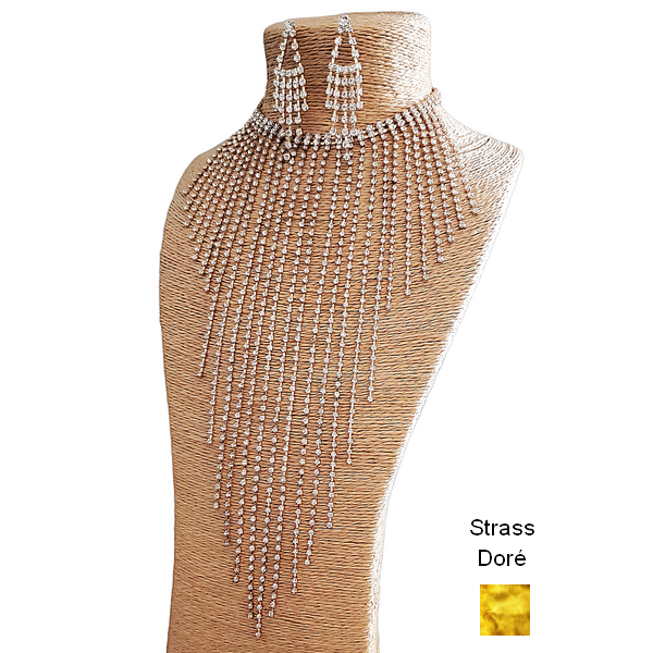 Collier cascade de franges strass or