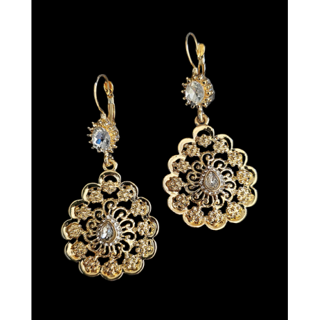 Longues boucles d'oreilles orientales or et cristal