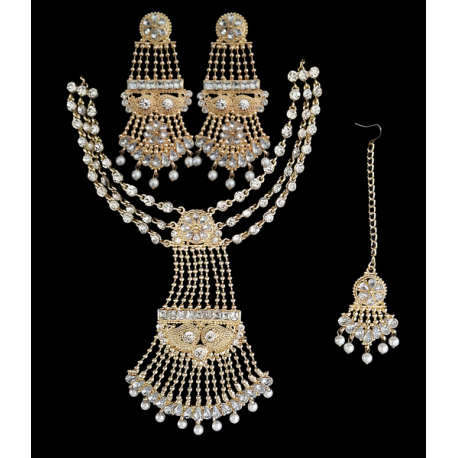 Parure Collier boucles d'oreilles strass tikka