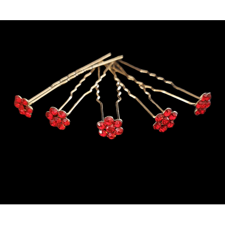 Lot de 5 épingles a cheveux fleur rouge