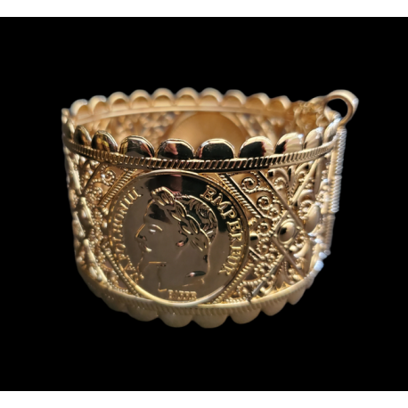 Bracelet manchette oriental plaqué or motif Napoléon