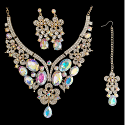 Parure collier strass + Boucles d'oreilles + tikka indienne
