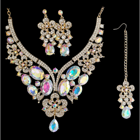 Parure collier strass + Boucles d'oreilles + tikka indienne