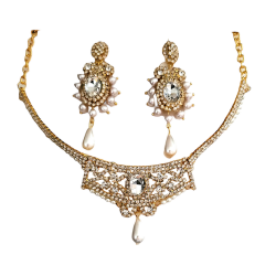 Parure strass doré et perles modèle marquise