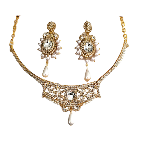 Parure strass doré et perles modèle marquise