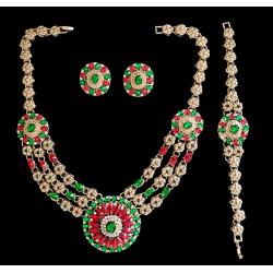 Parure orientale 3 pièces vert émeraude et rouge