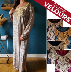 Djellaba femme en velours décor brodé pailleté