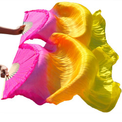 Eventail de danse orientale rose orangé jaune