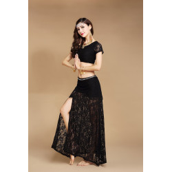 Costume de danse orientale en dentelle 2 pièces noir