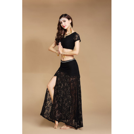 Costume de danse orientale en dentelle 2 pièces noir