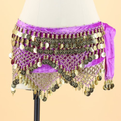 Ceinture de danse orientale velours parme 245 pièces dorées