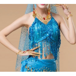 Top dos nu de danse orientale à paillettes bleu ciel