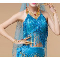 Top dos nu de danse orientale à paillettes bleu ciel