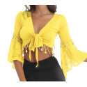 Haut de danse orientale à sequins jaune et dentelle