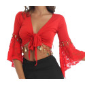 Haut de danse orientale à sequins rouge et dentelle