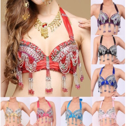 Soutien gorge satin de danse orientale et perles argent