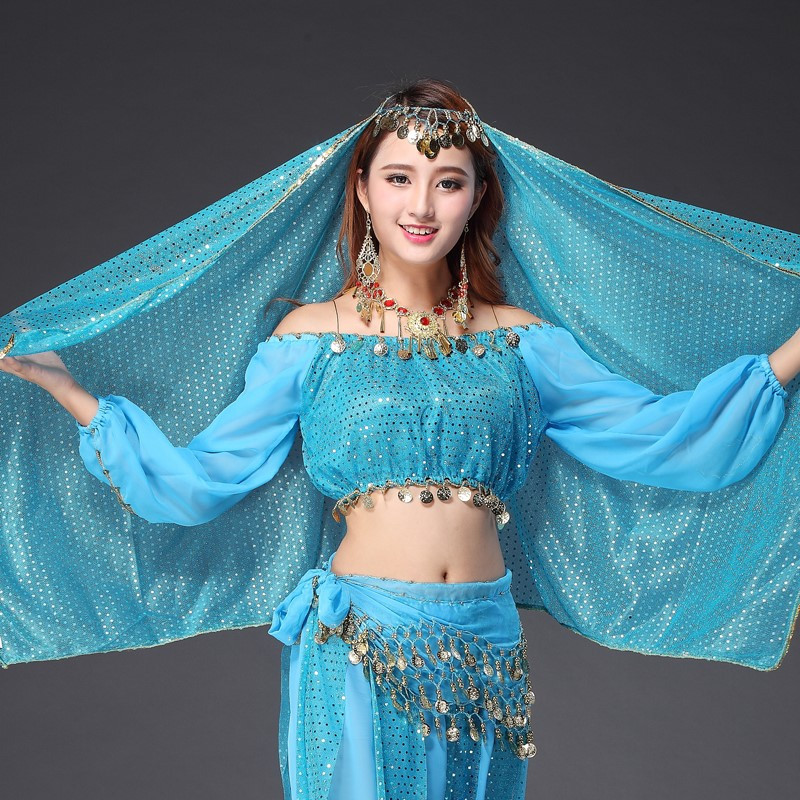 Costume Danse Du Ventre Femme 3 Pièces - Top Paillettes, Jupe Asymétrique, Chaîne Taille, Taille Unique