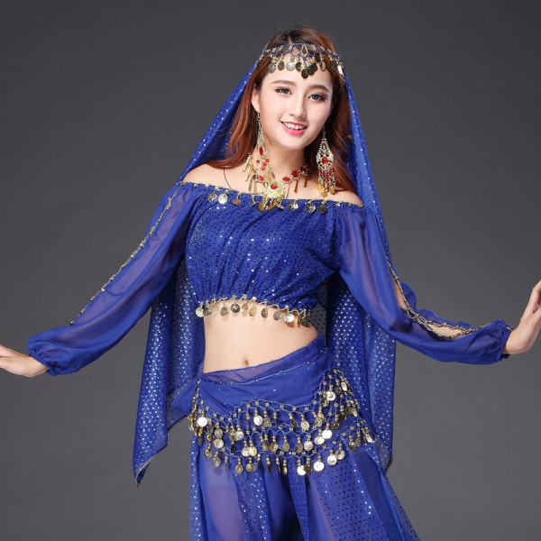 Costume Danse Du Ventre Sirène Bleu ROYAL SMEELA - Soutien-gorge, Ceinture, Jupe Pailletée - Taille S/M/L