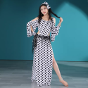 Robe Baladi de danse orientale blanche à pois noirs