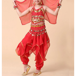 Costume enfant pour la Danse orientale / Indienne rouge et or