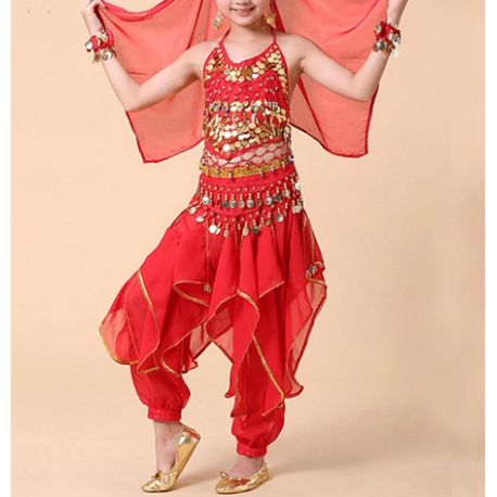 Costume enfant pour la Danse orientale / Indienne rouge et or