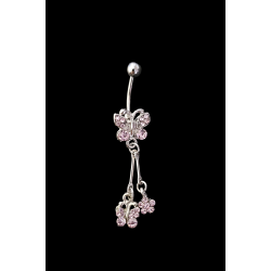 Piercing de nombril fantaisie papillon strass rose