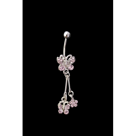 Piercing de nombril fantaisie papillon strass rose