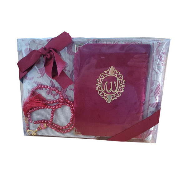 Boite dorée avec pompon et son tapis assorti (idée coffrets cadeaux  musulmans) - Couleur Rose clair