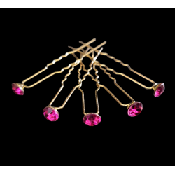 Lot de 5 pics à chignon doré et strass fuschia