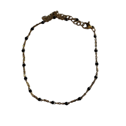 Chaîne de cheville argentée petites boules noires