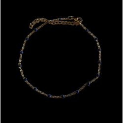 Chaîne de cheville dorée à perles bleu marine