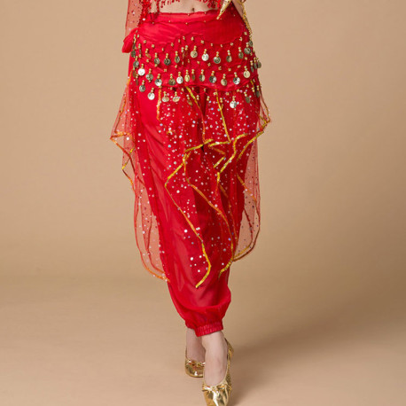 Pantalon De Danse Orientale Femme à Paillettes - Taille Basse, Bouffant, En Polyester (105-109 Cm De Long), Pour Fête Et Spectacle