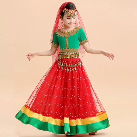 Costume de danse indienne fillette top et jupe