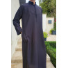 Qamis homme noir Emirati Col mao