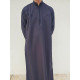 Qamis homme noir Emirati Col mao