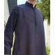 Qamis homme noir Emirati Col mao