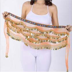Foulard de danse orientale dégradé de couleurs et sequins or