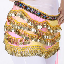 Foulard de danse orientale dégradé de couleurs et sequins or