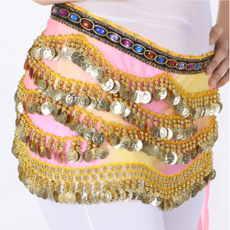 Foulard de danse orientale dégradé de couleurs et sequins or