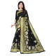 Sari indien noir et doré nature florale